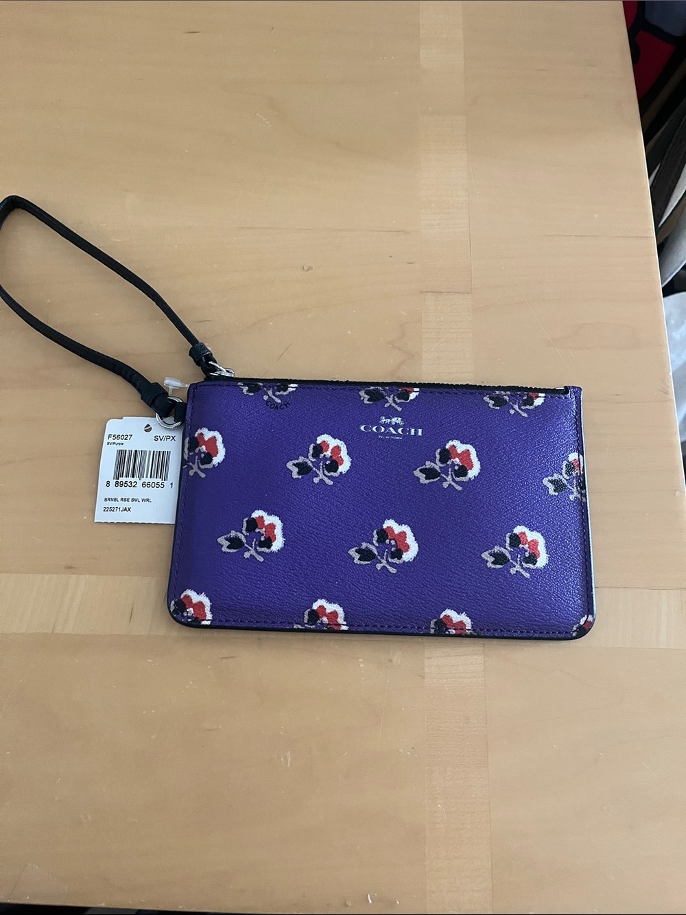 Coach Purple Floral Zip Wristlet